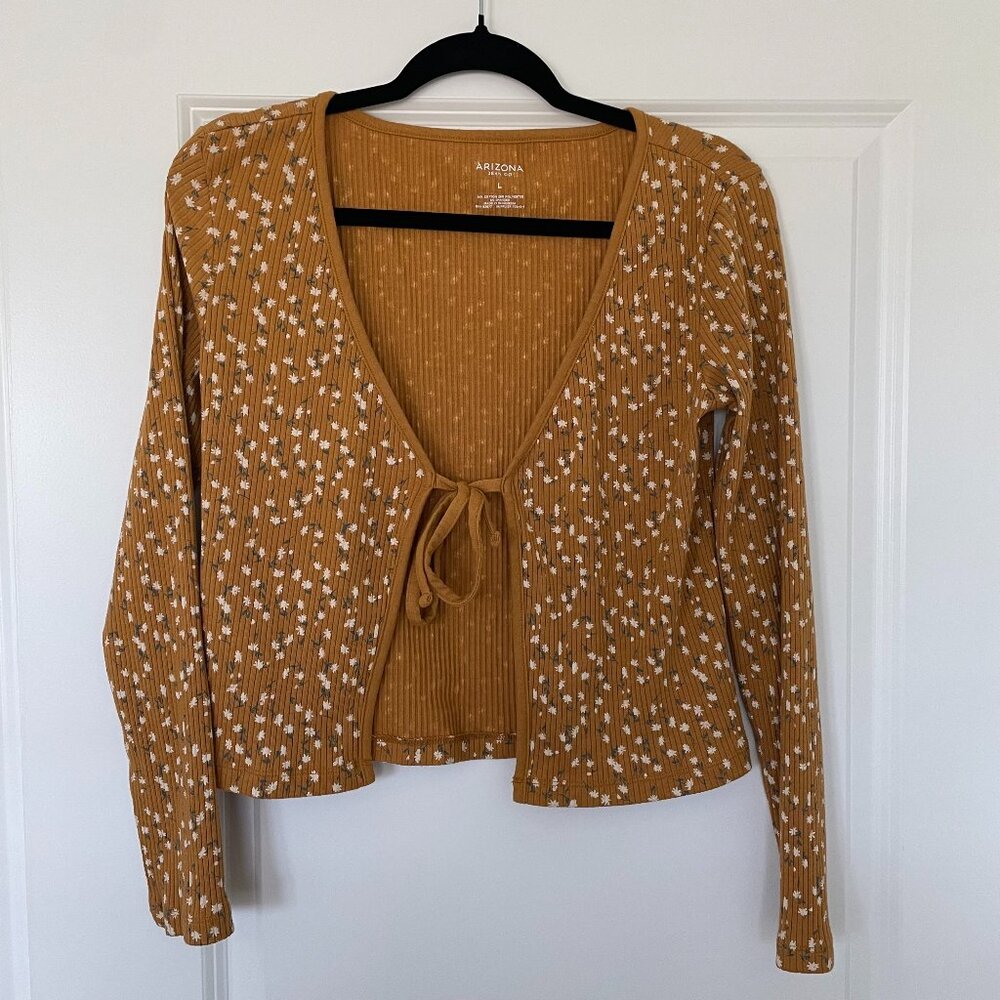 Womens Arizona Jean Company Mustard Floral Long Sleeve Size Large